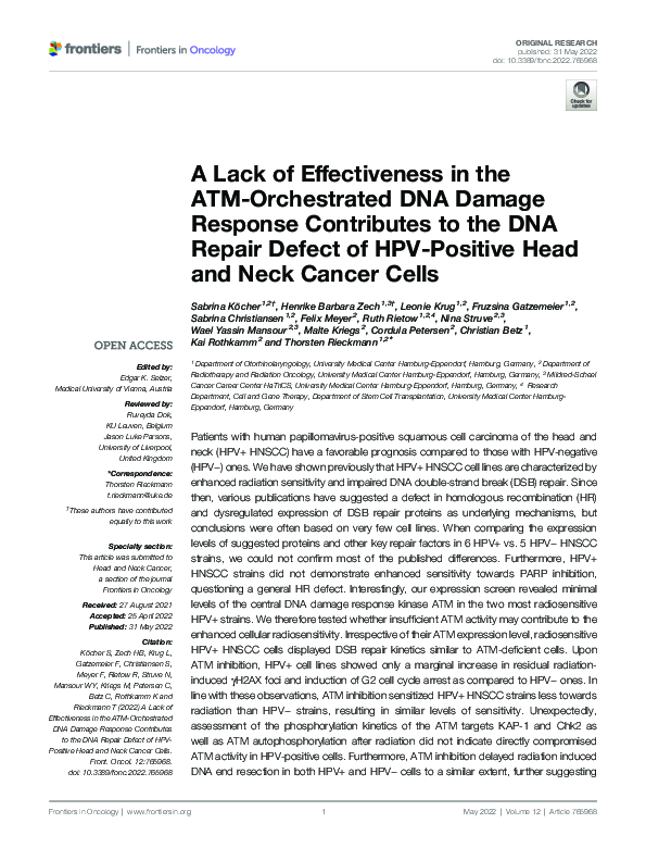(PDF) A Lack of Effectiveness in the ATM-Orchestrated DNA Damage ...