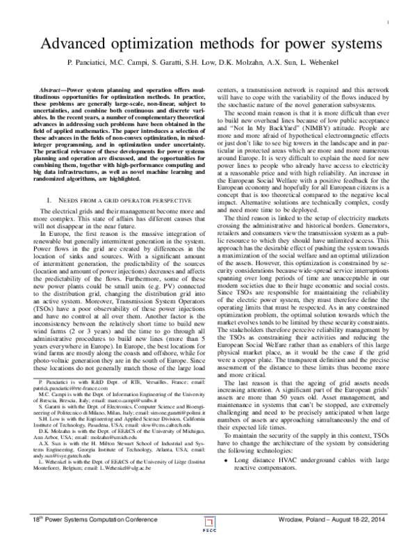 (PDF) Advanced optimization methods for power systems