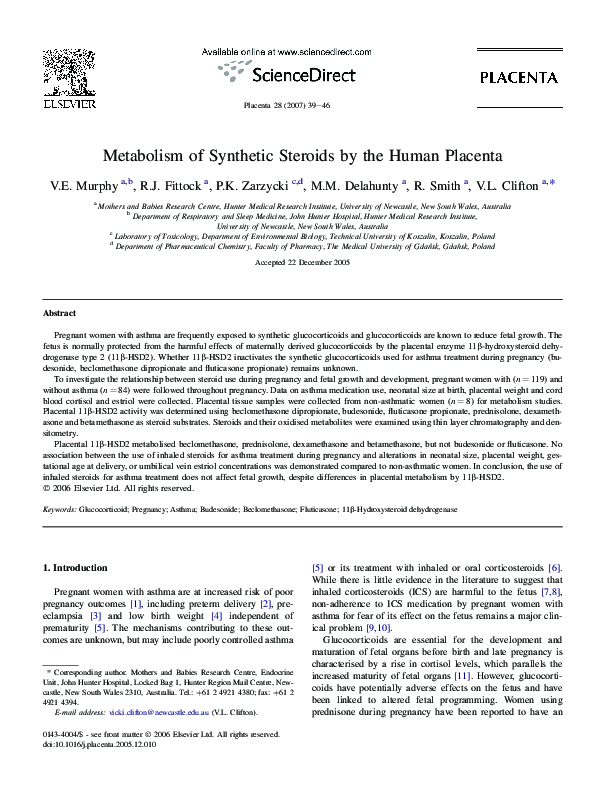 (PDF) Metabolism of Synthetic Steroids by the Human Placenta