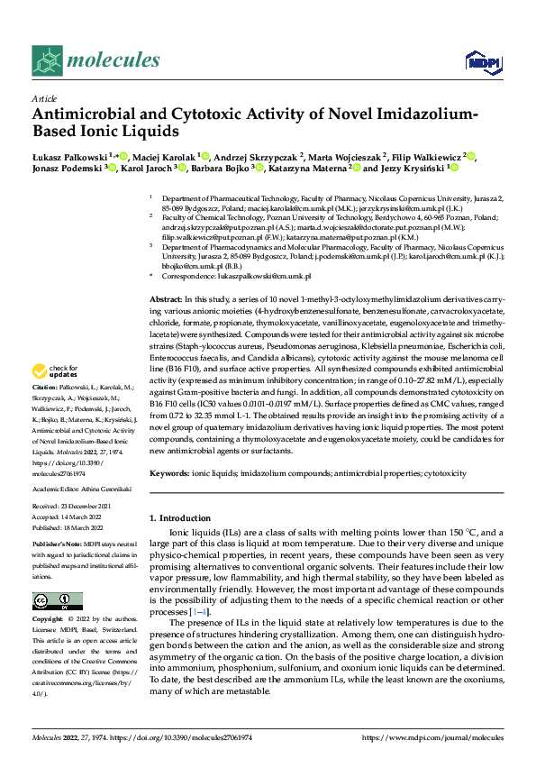 (PDF) Antimicrobial and Cytotoxic Activity of Novel Imidazolium-Based ...