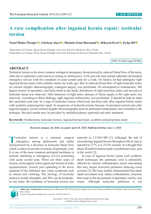 (PDF) A rare complication after inguinal hernia repair testicular