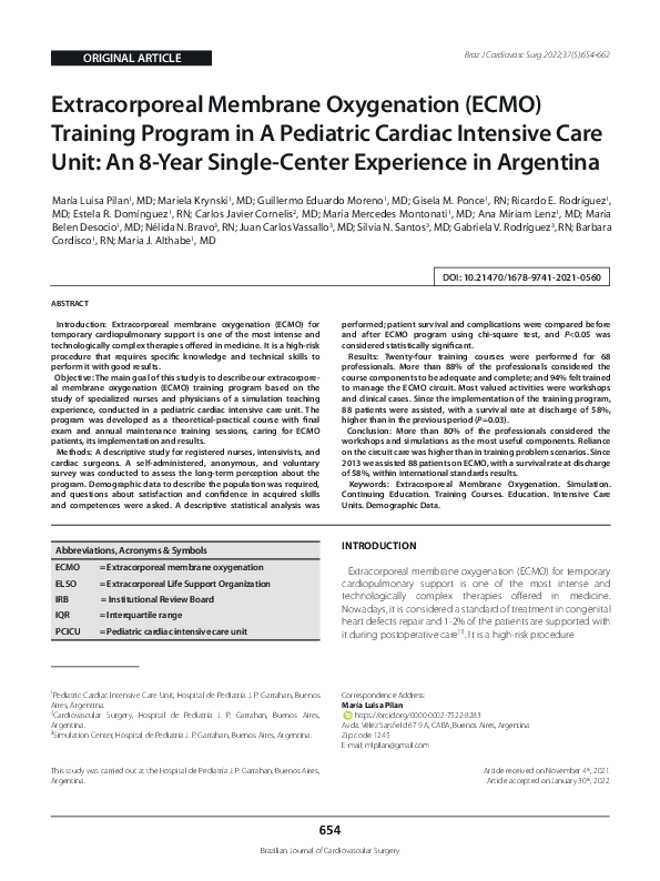 (PDF) Extracorporeal Membrane Oxygenation (ECMO) Training Program in A ...