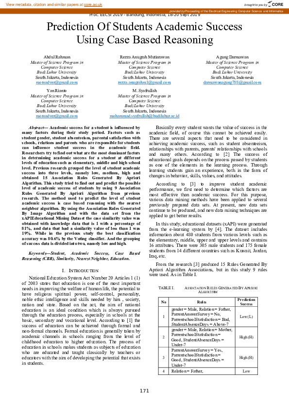 (PDF) Prediction Of Students Academic Success Using Case Based Reasoning