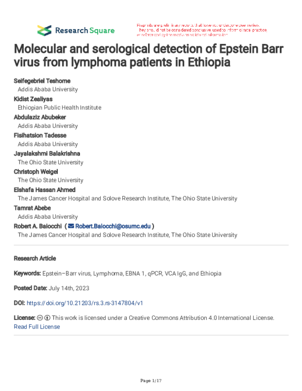 (PDF) Molecular and serological detection of Epstein Barr virus from ...