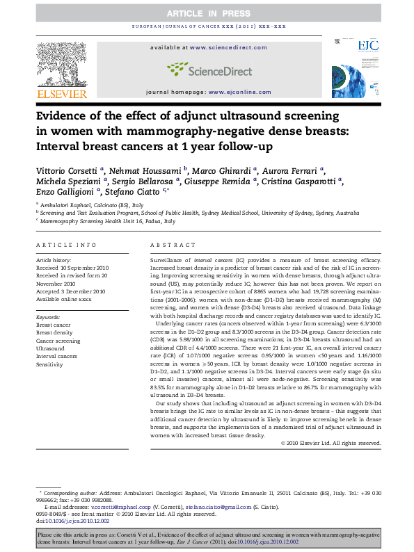 (PDF) Evidence of the effect of adjunct ultrasound screening in women ...
