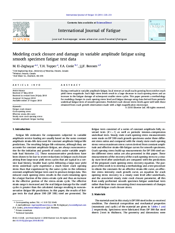 (PDF) Modeling crack closure and damage in variable amplitude fatigue ...