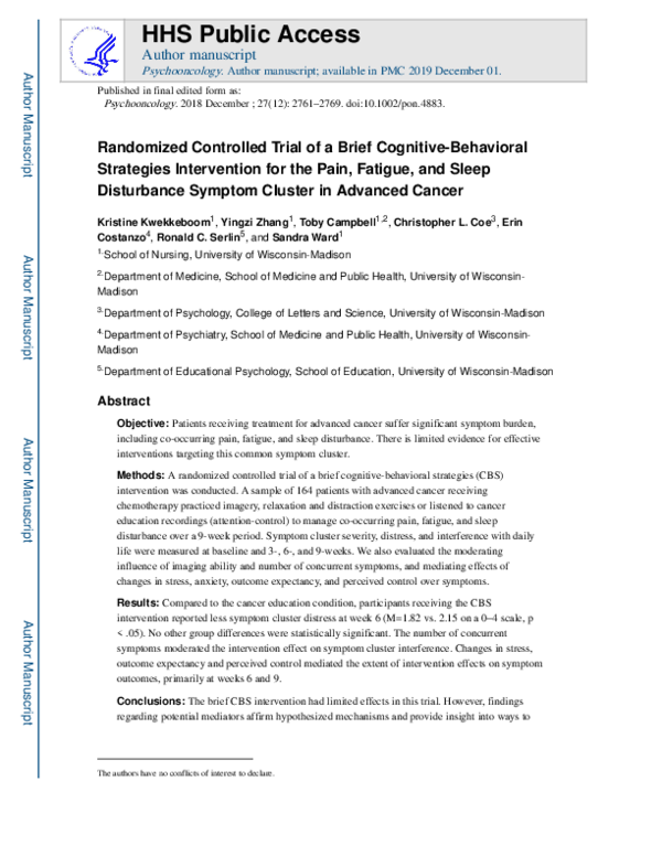 (PDF) Randomized controlled trial of a brief cognitive-behavioral ...
