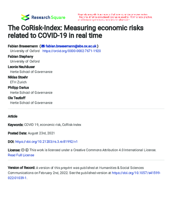 (PDF) The CoRisk-Index: Measuring economic risks related to COVID-19 in ...
