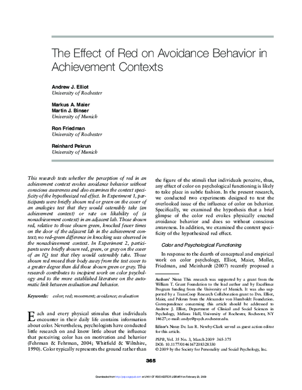 (PDF) The Effect of Red on Avoidance Behavior in Achievement Contexts
