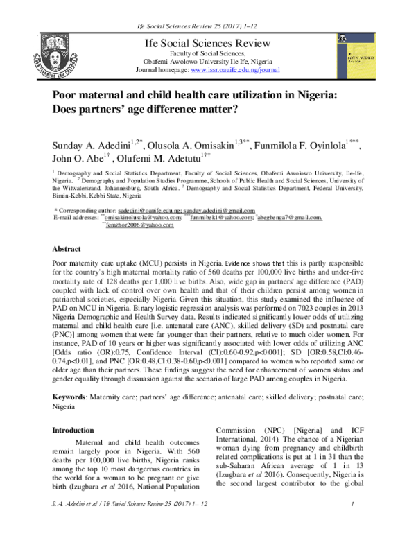 (PDF) Poor maternal and child health care utilization in Nigeria: Does ...