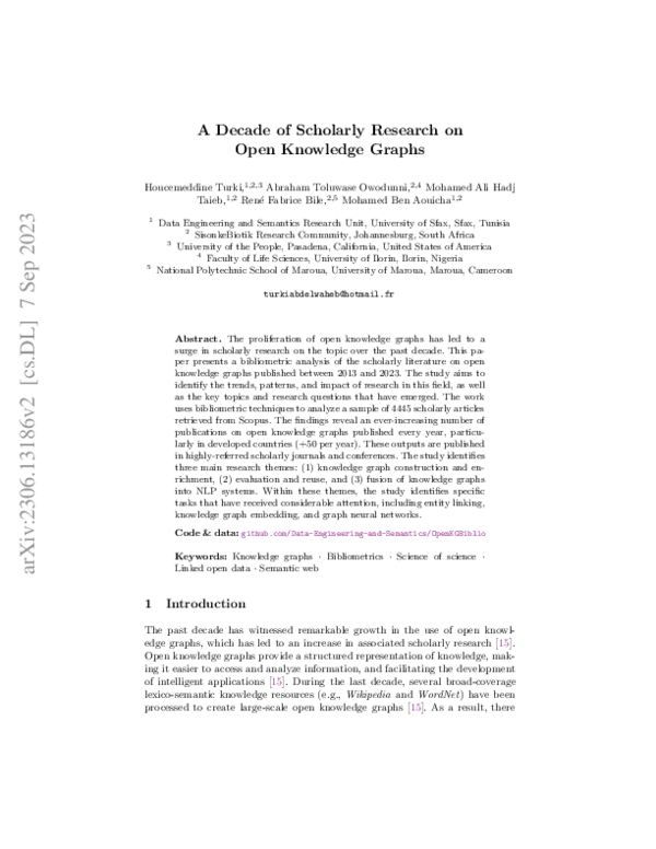 (PDF) A Decade of Scholarly Research on Open Knowledge Graphs
