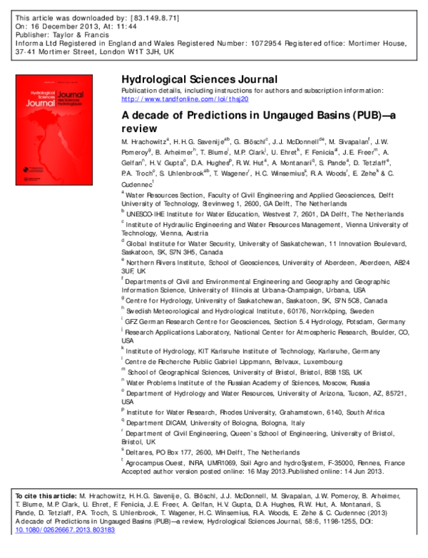 (PDF) A decade of Predictions in Ungauged Basins (PUB)—a review