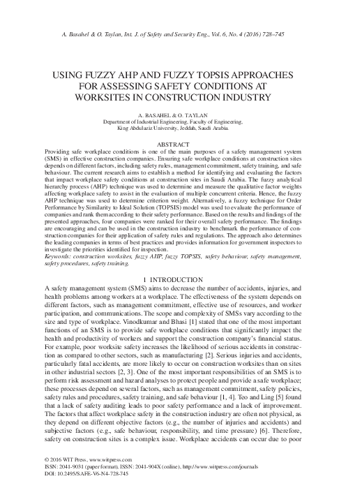 (PDF) Using fuzzy ahp and fuzzy topsis approaches for assessing safety ...