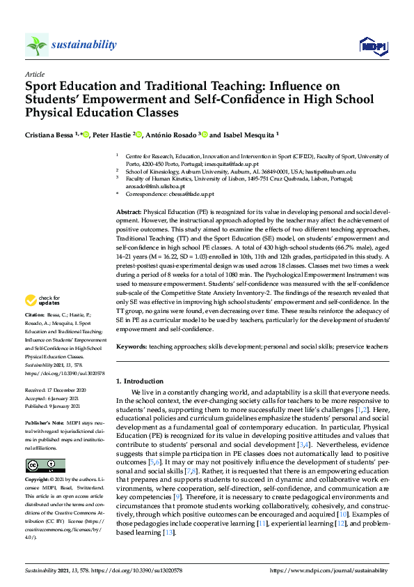 (PDF) Sport Education and Traditional Teaching: Influence on Students ...