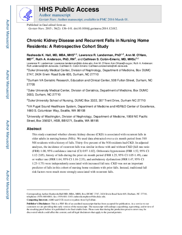 (PDF) Chronic kidney disease and recurrent falls in nursing home ...