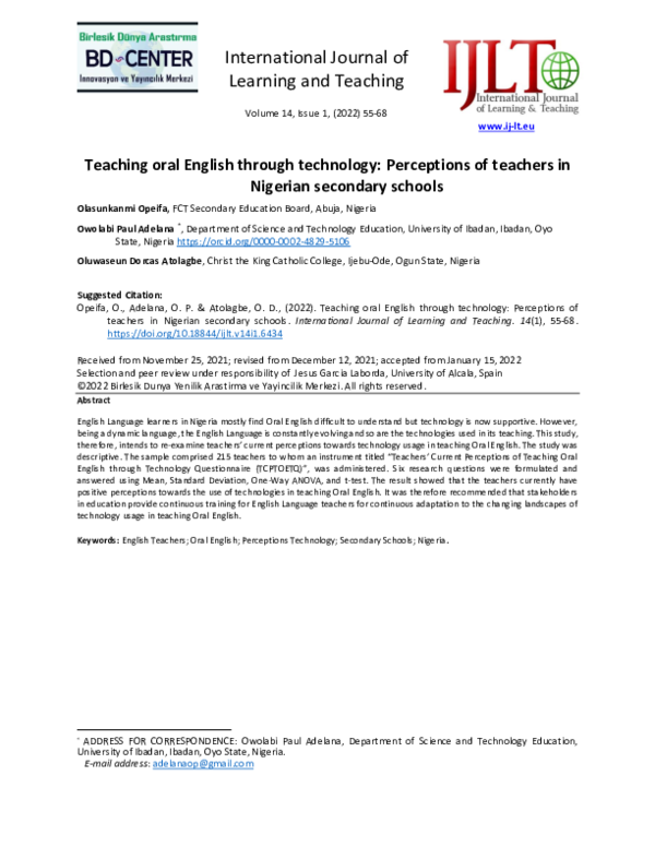(PDF) Teaching oral English through technology: Perceptions of teachers ...