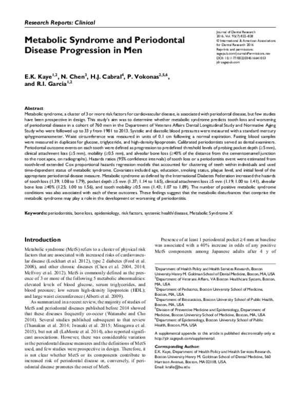 (PDF) Metabolic Syndrome and Periodontal Disease Progression in Men
