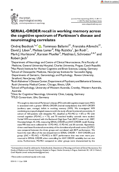 (PDF) SERIAL‐ORDER recall in working memory across the cognitive ...