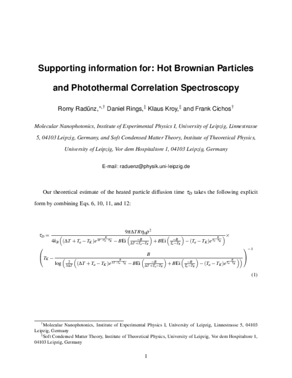 (PDF) Hot Brownian Particles and Photothermal Correlation Spectroscopy