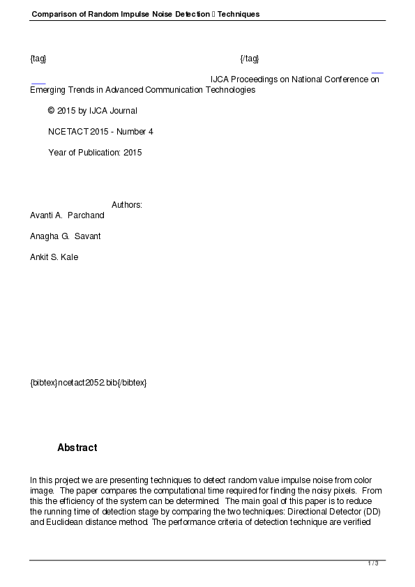 (PDF) Comparison of Random Impulse Noise DetectionTechniques
