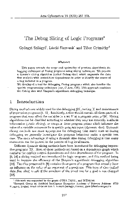 (PDF) The debug slicing of logic programs