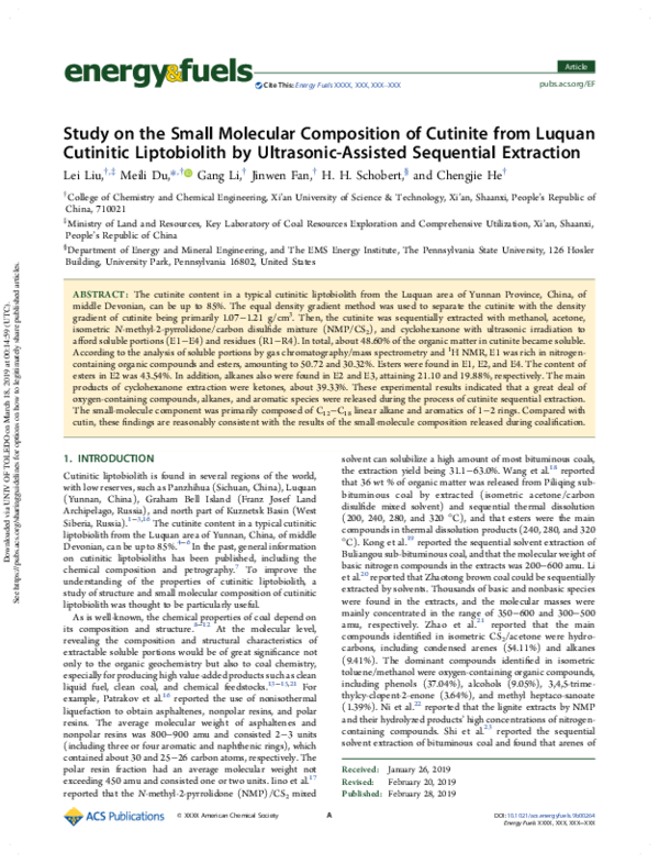 (PDF) Study on the Small Molecular Composition of Cutinite from Luquan ...