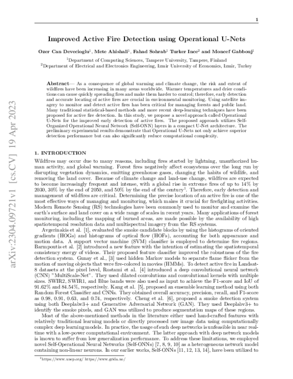 (PDF) Improved Active Fire Detection using Operational U-Nets