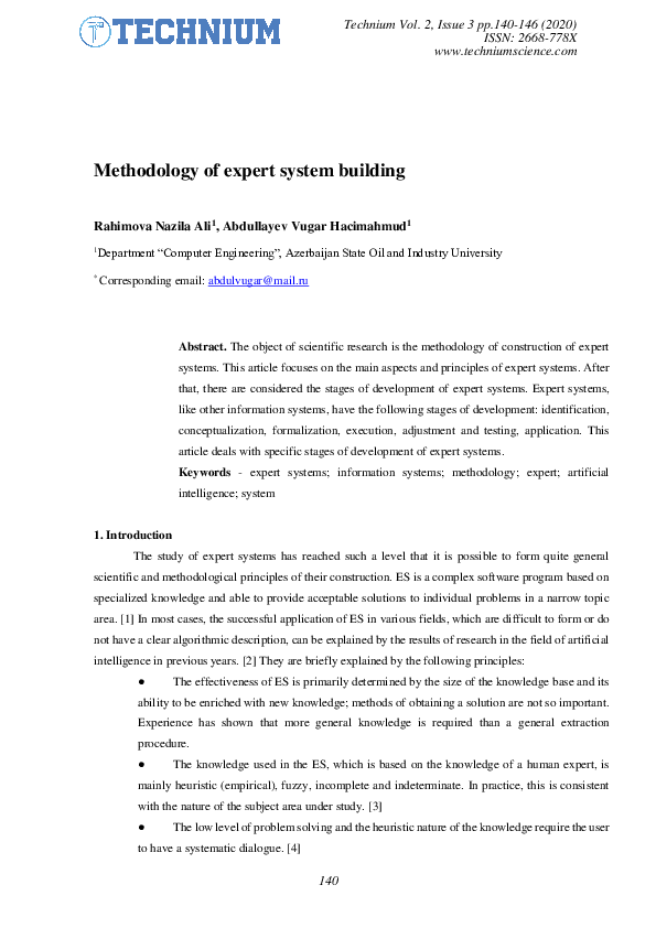 (PDF) Methodology of expert system building