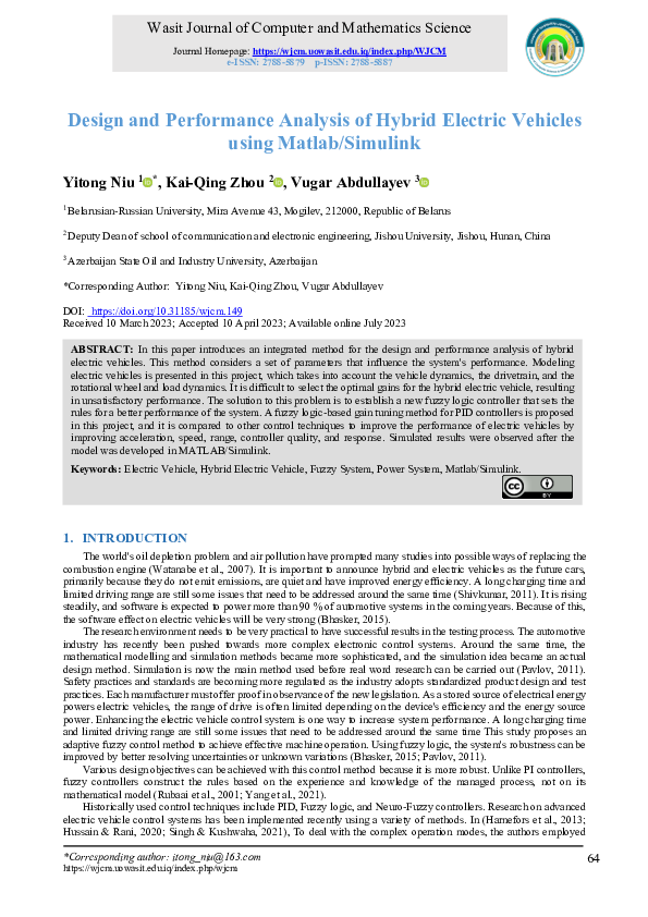 (PDF) Design and Performance Analysis of Hybrid Electric Vehicles using ...