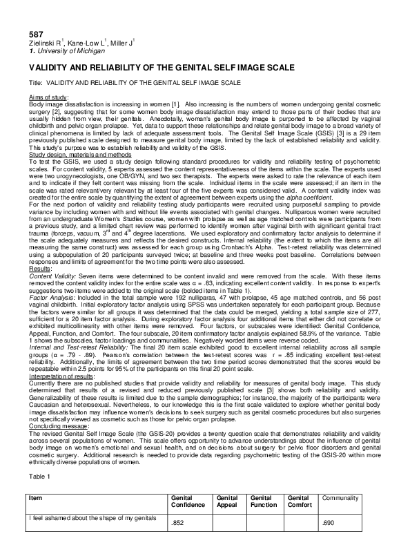 (PDF) Validity and Reliability of the Genital Self Image Scale