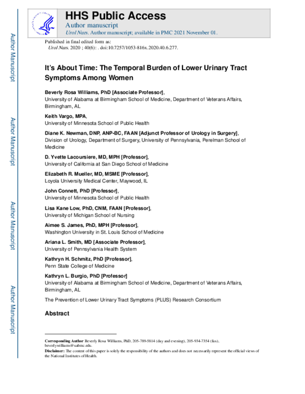 It's About Time: The Temporal Burden of Lower Urinary Tract Symptoms Among Women