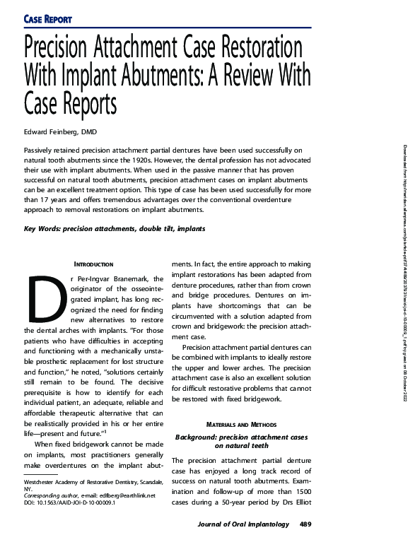 (PDF) Precision Attachment Case Restoration With Implant Abutments: A ...