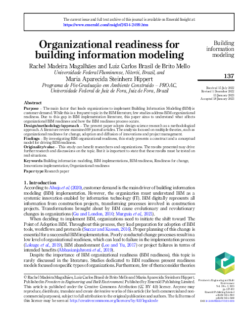 (PDF) Organizational readiness for building information modeling