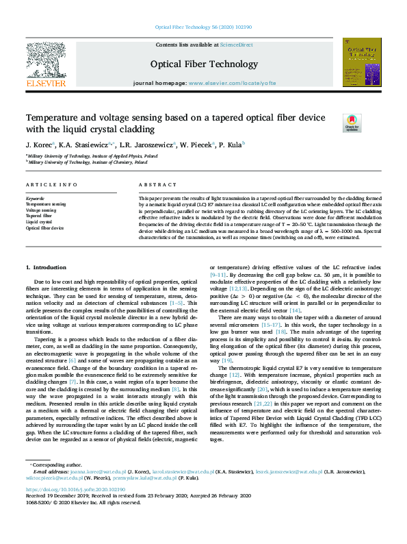 (PDF) Temperature and voltage sensing based on a tapered optical fiber ...