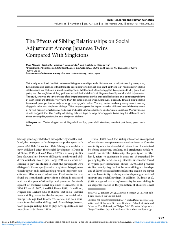 (PDF) The Effects of Sibling Relationships on Social Adjustment Among ...