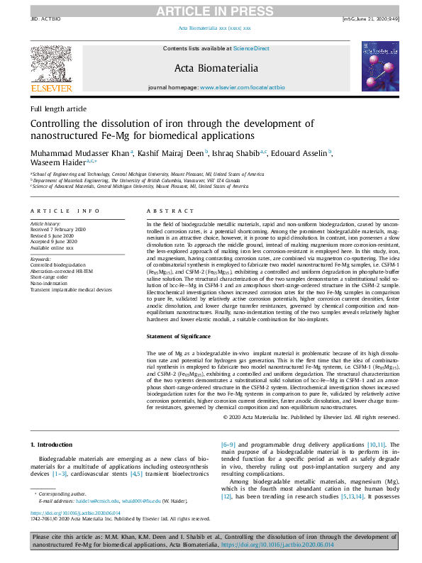 (PDF) Controlling the dissolution of iron through the development of ...