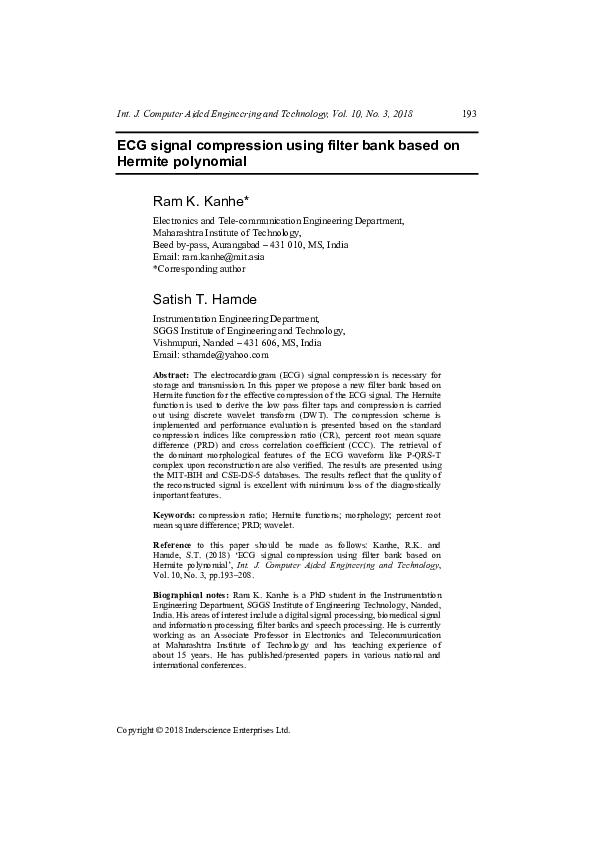 (PDF) ECG signal compression using filter bank based on Hermite polynomial
