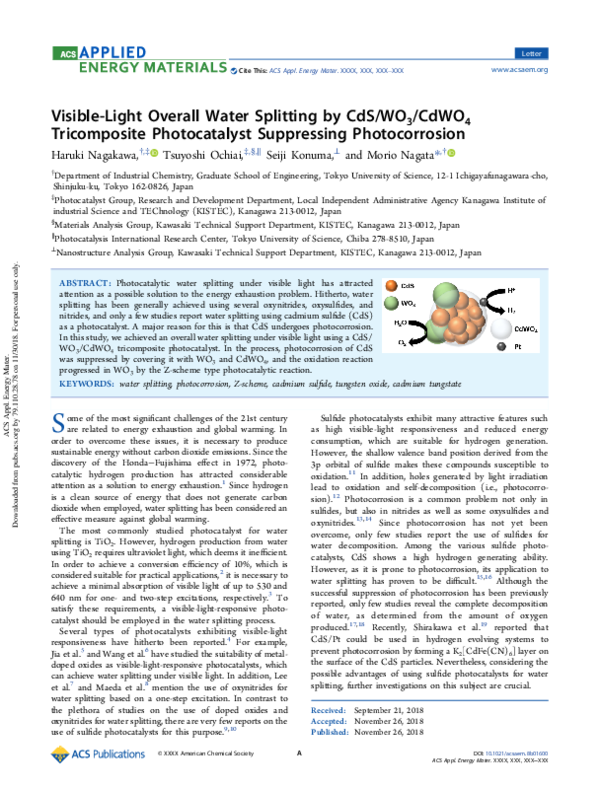 (PDF) Visible-Light Overall Water Splitting by CdS/WO 3 /CdWO 4 ...