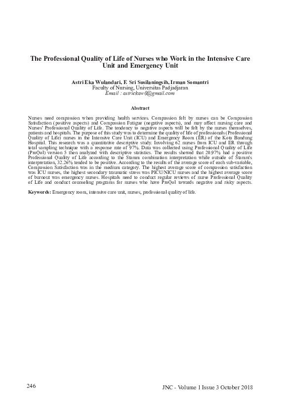 (PDF) The Professional Quality of Life of Nurses who Work in the ...