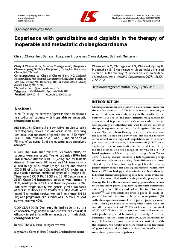 (PDF) Experience with gemcitabine and cisplatin in the therapy of ...