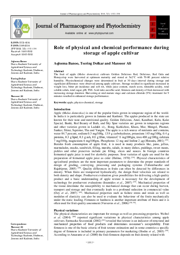(PDF) Role of physical and chemical performance during storage of apple ...