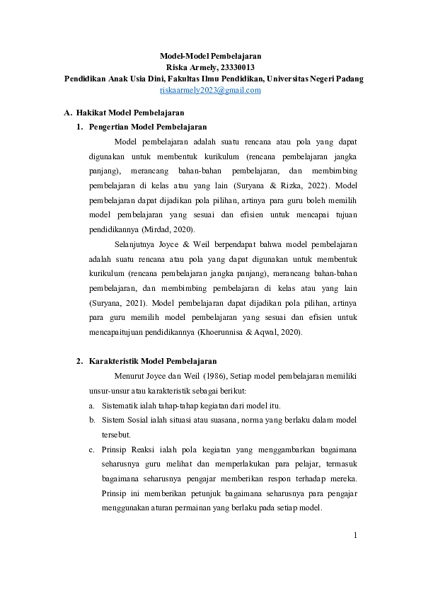 (DOC) Model-Model Pembelajaran