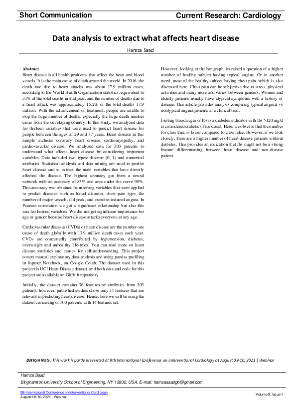 (PDF) Data analysis to extract what affects heart disease