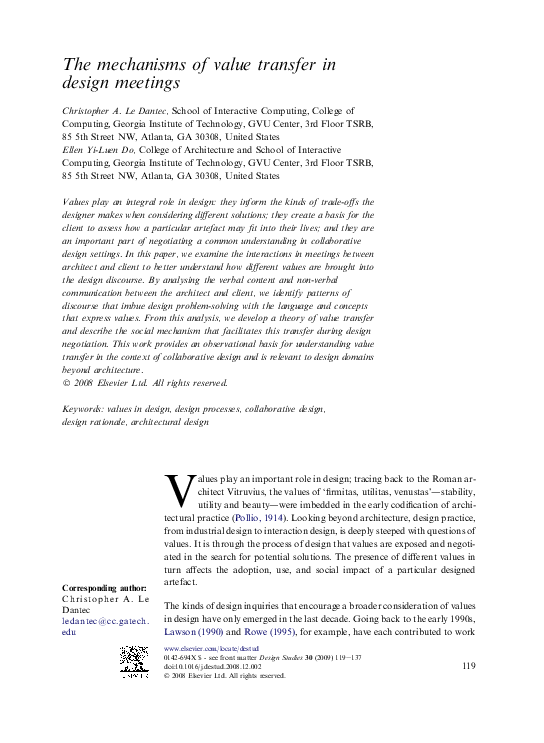 (PDF) The Mechanisms of Value Transfer in Design Meetings*