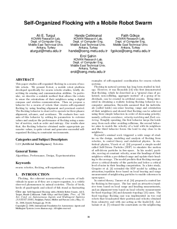(PDF) Self-organized flocking with a mobile robot swarm