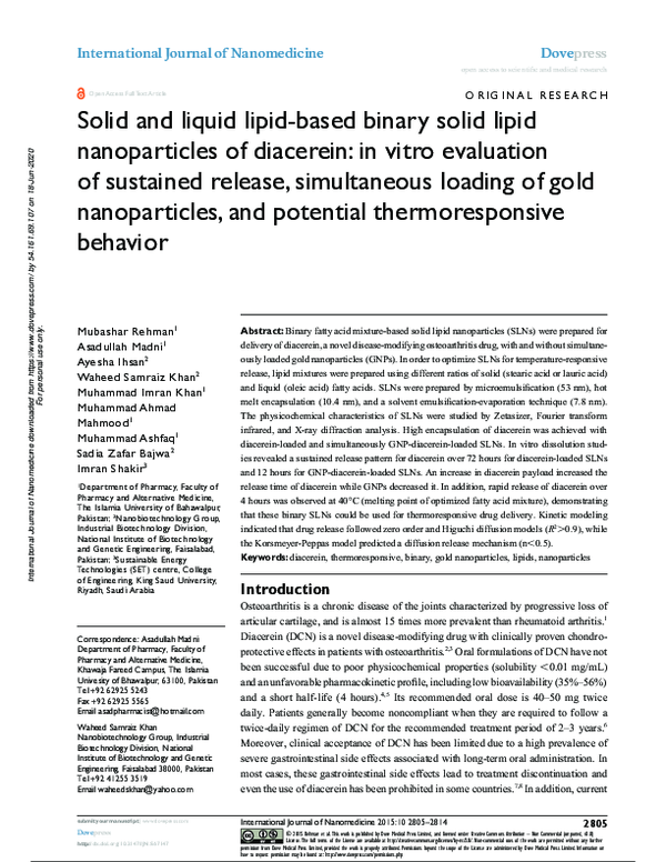 (PDF) Solid and liquid lipid-based binary solid lipid nanoparticles of ...