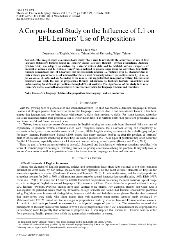 (PDF) A Corpus-based Study on the Influence of L1 on EFL Learners’ Use ...