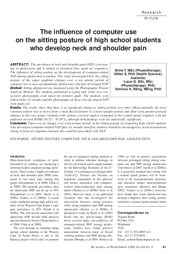 (PDF) The inﬂuence of computer use on the sitting posture of high ...