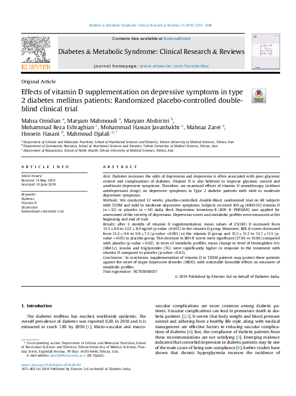 (PDF) Effects of vitamin D supplementation on depression and some ...