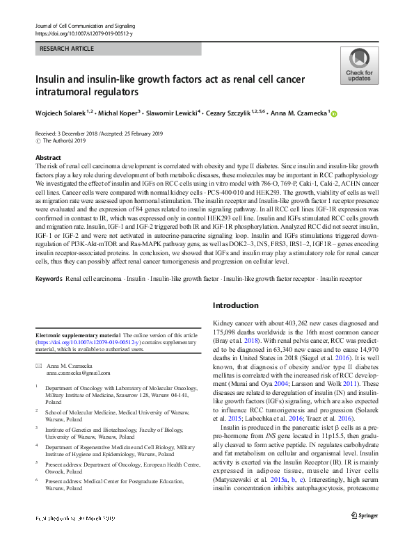(PDF) Insulin and insulin-like growth factors act as renal cell cancer ...